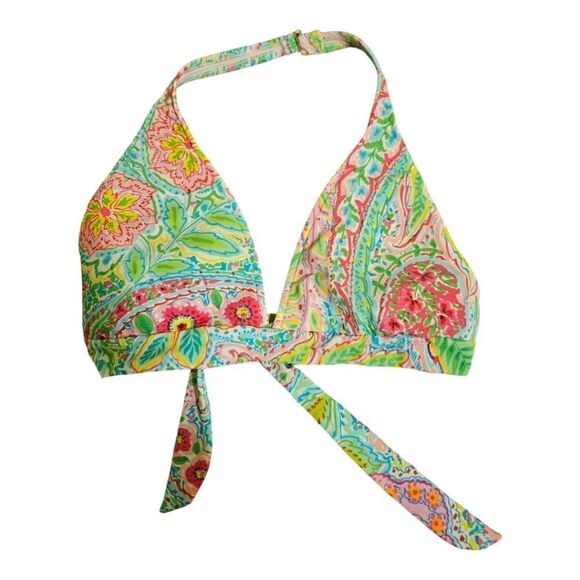 SOLD!!! RALPH LAUREN Multi-Ciolor Paisley Padded Halter Bikini Top - Size Large - Picture 1 of 6